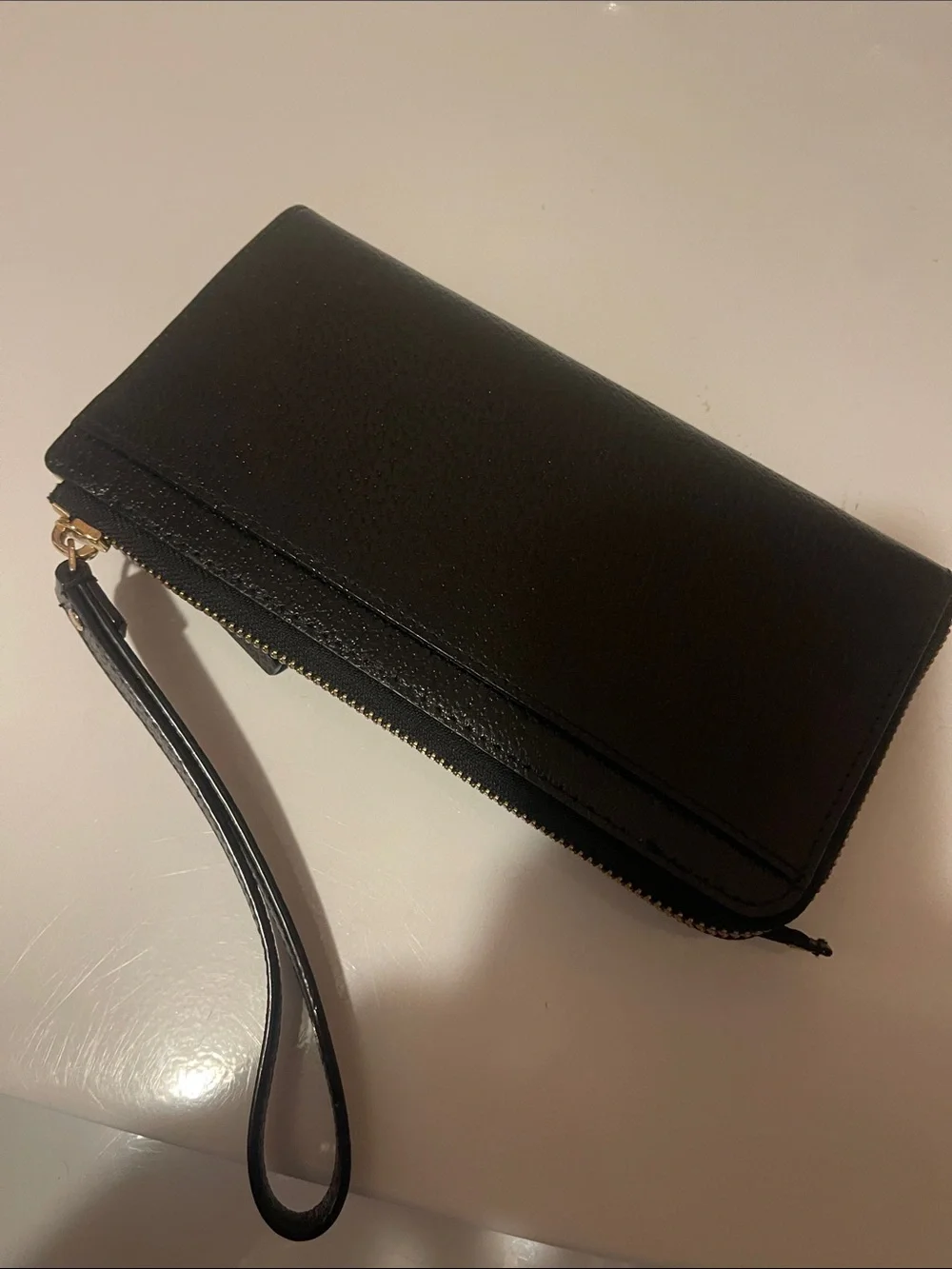 kate spade Black Leather Wristlet Wallet with Gold Logo